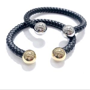 Stainless Steel Plain Ball LEATHER MEN CUFF BRAC.